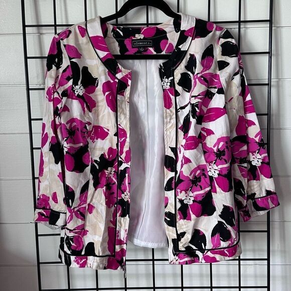 ELEMENTZ Colorful Floral Zip Front Blazer Womens‎ L Fuchsia Shoulder Pads - Picture 4 of 10